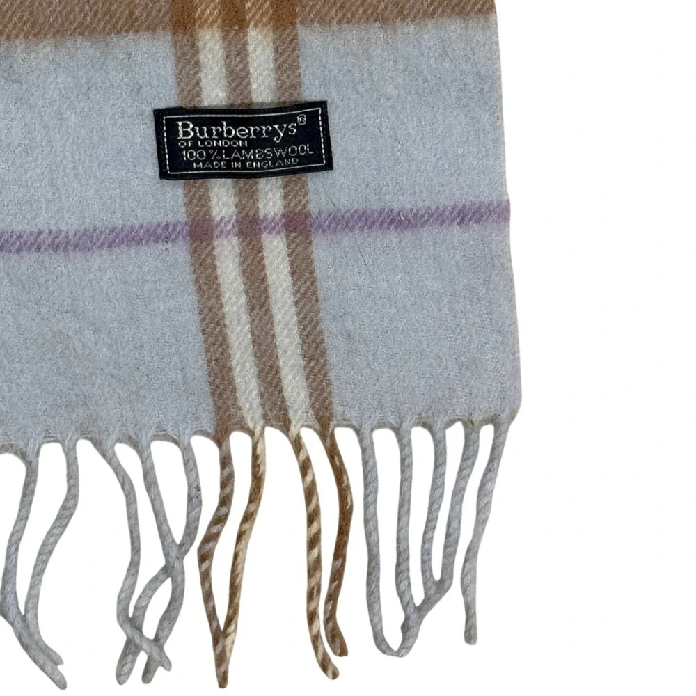 Burberrys of London Lambswool Scarf Classic Check Blue‎ Camel Purple 62 x 11.5in